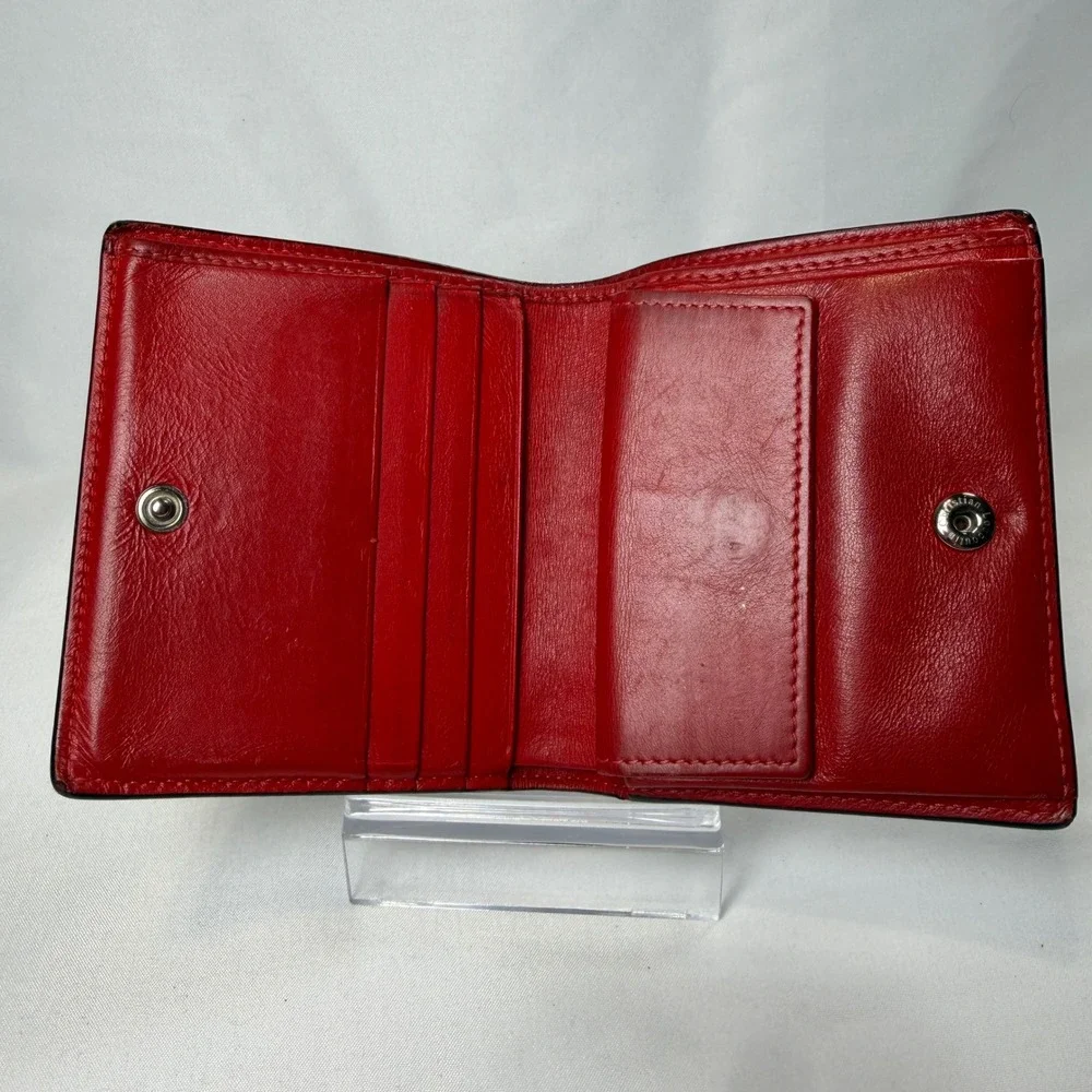 Christian Louboutin Paros Spiked Bifold Wallet Silver Metallic Red Leather